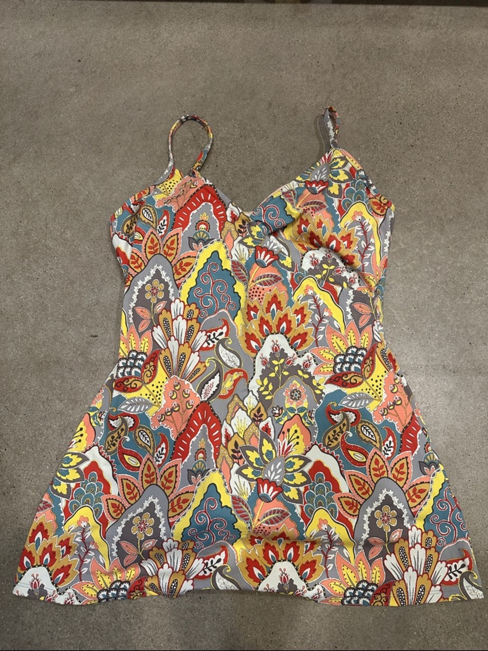 Garnet Hill Multicolor Paisley One-Piece Swimsuit — Coral, Yellow, Gray, Blue